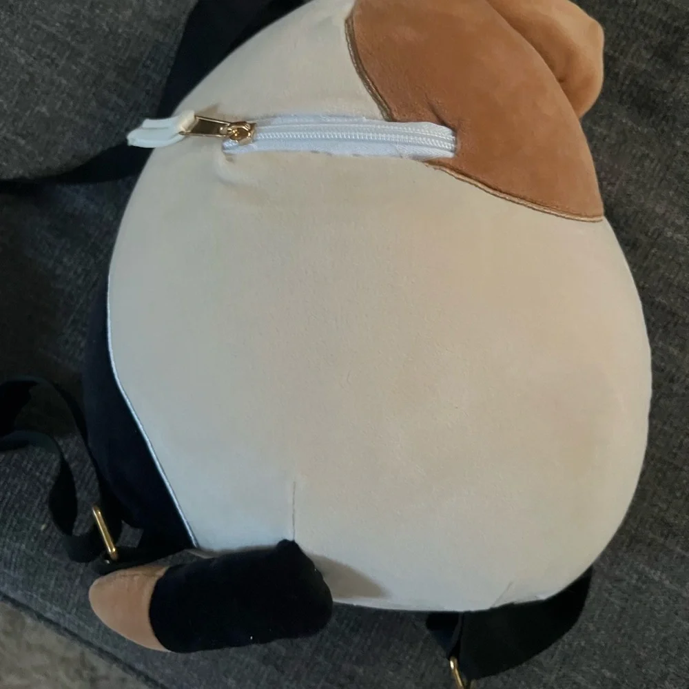 Cat Plush Backpack - Cream and Black